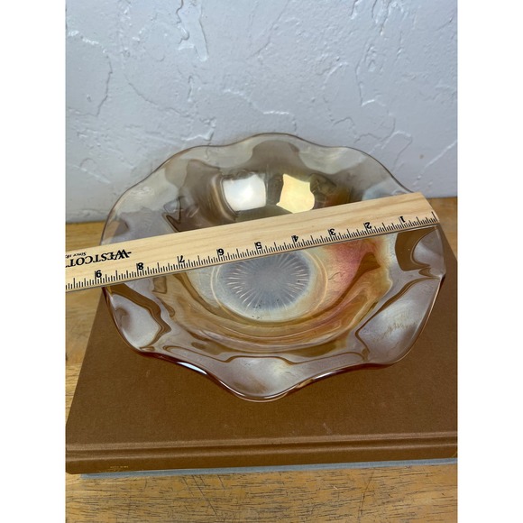 Vintage Marigold Depression Glass Iris & Herringbone Jeannette Ruffled Bowl - Picture 10 of 10